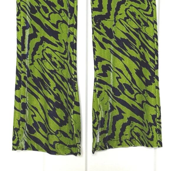 Zara Green & Blue Swirl Print High Rise Velvet Split Hem Flare Pants Womens S - Picture 8 of 11